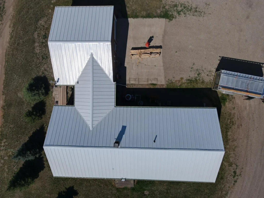 aerial view of metal standing seam roof in ND