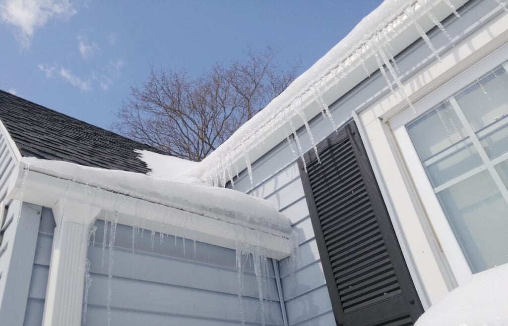 icicles on roof and gutters